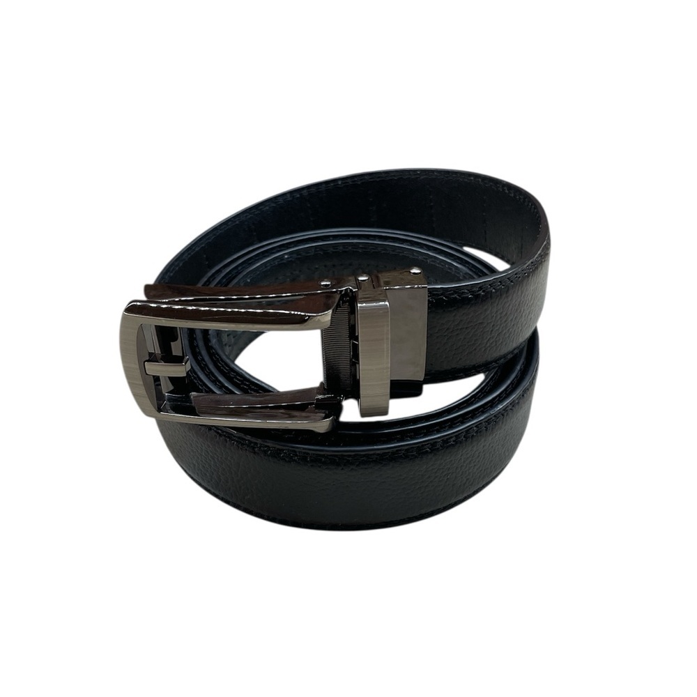 Comfort Click Belt Leather Ratchet Black Adjustable Slide Buckle 48” No Holes
